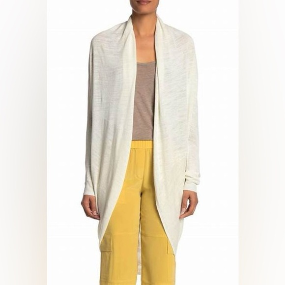 Theory Cocoon Long Curved Hem Cardigan Sweater Open Front Sz M/L Ivory Linen/Vis - Picture 1 of 9